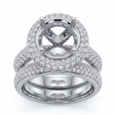 2.50 Ct Diamond Engagement Pave Ring Round Semi Mount Bridal Set 14K White Gold