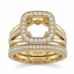 Pave Diamond Engagement Ring Bridal Sets 14k Yellow Gold Round Semi Mount 1.7Ct - javda.com 