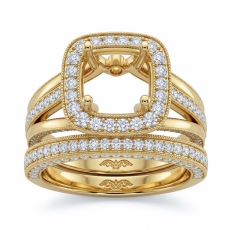 Pave Diamond Engagement Ring Bridal Sets 14k Gold Yellow Round Semi Mount  (1.7Ct. tw.)