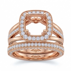 Pave Diamond Engagement Ring Bridal Sets 18k Rose Gold Round Semi Mount  (1.7Ct. tw.)