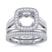 Pave Diamond Engagement Ring Bridal Sets 14k White Gold Round Semi Mount 1.7Ct - javda.com 