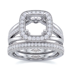 Pave Diamond Engagement Ring Bridal Sets 14K White Gold Round Semi Mount 1.70Ct.