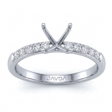 Round Diamond Pave Classic Engagement Ring Setting 18k Gold White (0.2Ct. tw.)