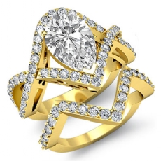 Cross Shank Pave Bridal Set diamond Ring 18k Gold Yellow
