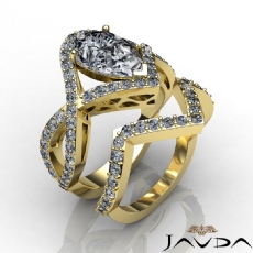 Cross Shank Pave Bridal Set diamond Ring 14k Gold Yellow