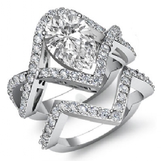 Cross Shank Pave Bridal Set diamond Ring 18k Gold White