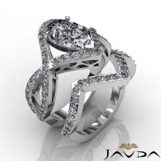Cross Shank Pave Bridal Set diamond Ring 18k Gold White