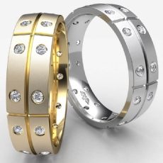 Horizontal & Vertical Grooves Eternity Men's Wedding Band 18k Gold Yellow  (0.26Ct. tw.)