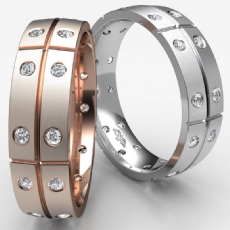 Horizontal & Vertical Grooves Eternity Men's Wedding Band 14k Rose Gold  (0.26Ct. tw.)