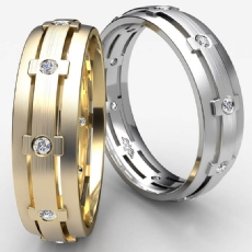 Bezel Set Men's Diamond Eternity Wedding Band Matte Finish 0.25 Ct. 14k W Gold