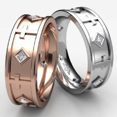 Cross Design Men's Princess Diamond Eternity Wedding Band 14k Rose Gold  (0.3Ct. tw.)