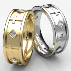 Cross Design Men's Princess Diamond Eternity Wedding Band 14k Gold Yellow  (0.3Ct. tw.)