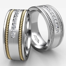 Round Channel Diamond Rope Edges Men's Wedding Band 14k 2 Tone Gold 0.20 Ct