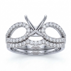 0.9Ct Diamond Engagement Ring Round Bridal Set 14K White Gold Split Curve Shank