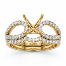 Diamond Engagement Ring Round Bridal Set 14k Gold Yellow Split Curve Shank (0.9Ct. tw.)