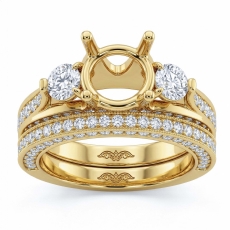 Diamond Engagement Pave Ring Round 3 Stone Bridal Setting 14k Gold Yellow (3Ct. tw.)