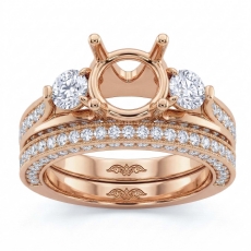 Diamond Engagement Pave Ring Round 3 Stone Bridal Setting 14k Rose Gold (3Ct. tw.)