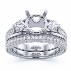 3 Ct Diamond Engagement Pave Ring Round 3 Stone Bridal Setting 14K White Gold