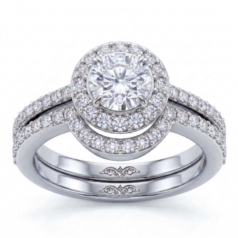 Basket Halo Filigree Bridal Set diamond Ring Platinum 950