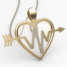 Diamond Heartbeat Heart Pendant Necklace 14k Gold Yellow 18 Inch Chain  (0.21Ct. tw.)