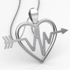 Diamond Heartbeat Heart Pendant Necklace 14k White Gold 18 Inch Chain 0.21Ct