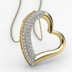 3 Row Round Diamond Tilted Heart Pendant Necklace 18 Inch Chain 14k Gold Yellow  (0.3Ct. tw.)