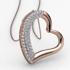3 Row Round Diamond Tilted Heart Pendant Necklace 18 Inch Chain 14k Rose Gold  (0.3Ct. tw.)