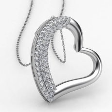 3 Row Round Diamond Tilted Heart Pendant Necklace 18 Inch Chain 14k Gold 0.30Ct