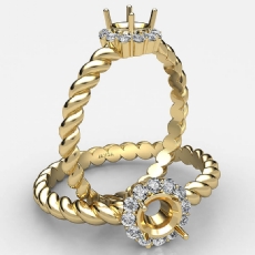 Twisted Rope Shank Round Diamond Halo Semi Mount Engagement Ring 18k Gold Yellow  (0.15Ct. tw.)