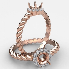 Twisted Rope Shank Round Diamond Halo Semi Mount Engagement Ring 14k Rose Gold  (0.15Ct. tw.)