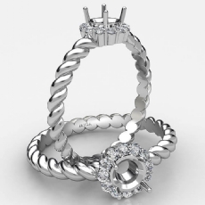 Twisted Rope Shank Round Diamond Halo Semi Mount Engagement Ring 14k Gold 0.15Ct