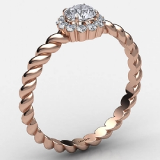 Twisted Rope Prong Set Halo diamond Ring 14k Rose Gold