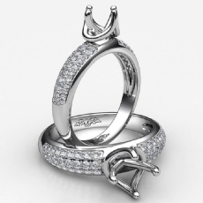 Three Row Round Diamond Semi Mount Engagement Ring in 14k White Gold 0.30 Ct