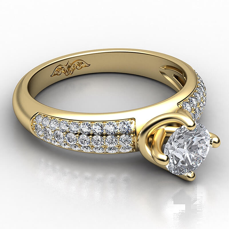 Three Row Micropave Set Shank diamond Ring 14k Gold Yellow