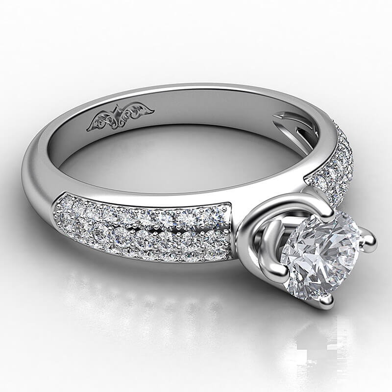 Three Row Micropave Set Shank diamond Ring 14k Gold White