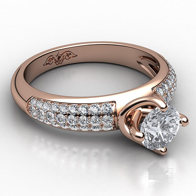 Three Row Micropave Set Shank diamond Ring 14k Rose Gold