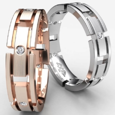 Link Bezel Set Diamond Men's Eternity Matte Wedding Band 14k Rose Gold  (0.15Ct. tw.)