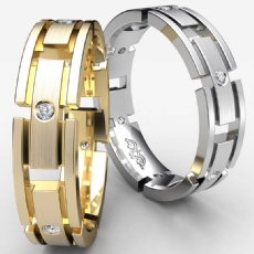 Link Bezel Set Diamond Men's Eternity Matte Wedding Band 18k Gold Yellow  (0.15Ct. tw.)