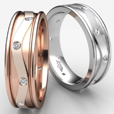 Wave Design Bezel Diamond Matte Eternity Men's Wedding Band 14k Rose Gold  (0.13Ct. tw.)