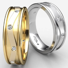 Wave Design Bezel Diamond Matte Eternity Men's Wedding Band 18k Gold Yellow  (0.13Ct. tw.)