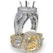 Cushion 3 Stone Halo Diamond Engagement Ring Platinum 950 Vintage Semi Mount 1.85Ct - javda.com 