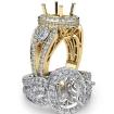 Cushion 3 Stone Halo Diamond Engagement Ring 18k Yellow Gold Vintage Semi Mount 1.85Ct - javda.com 