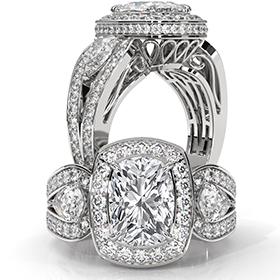Circa Halo 3 Stone Filigree diamond Ring 14k Gold White