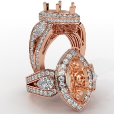 3 Stone Marquise Halo Diamond Engagement  Antique & Vintage Ring 14k Rose Gold Semi Mount  (1.85Ct. tw.)