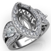 3 Stone Marquise Halo Diamond Engagement  Antique & Vintage Ring Platinum 950 Semi Mount 1.85Ct - javda.com 