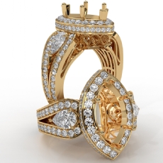 3 Stone Marquise Halo Diamond Engagement  Antique & Vintage Ring 14k Gold Yellow Semi Mount  (1.85Ct. tw.)