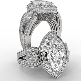 Vintage Inspired 3 Stone Halo diamond Ring 14k Gold White