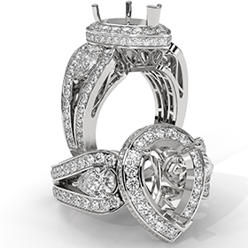 Pear Diamond Antique Engagement Halo 3Stone Ring Setting 14K White Gold Semi-Mount 1.85Ct