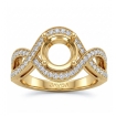 Halo Set Diamond Engagement 18k Yellow Gold Round Semi Mount Milgrain Ring 0.45Ct - javda.com 