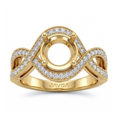 Halo Set Diamond Engagement 14k Gold Yellow Round Semi Mount Milgrain Ring  (0.45Ct. tw.)